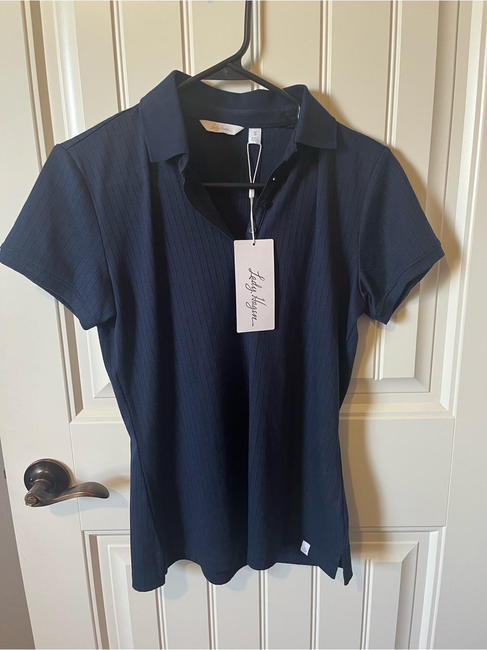 Lady Hagen Navy Short Sleeve Button Front Polo Shirt